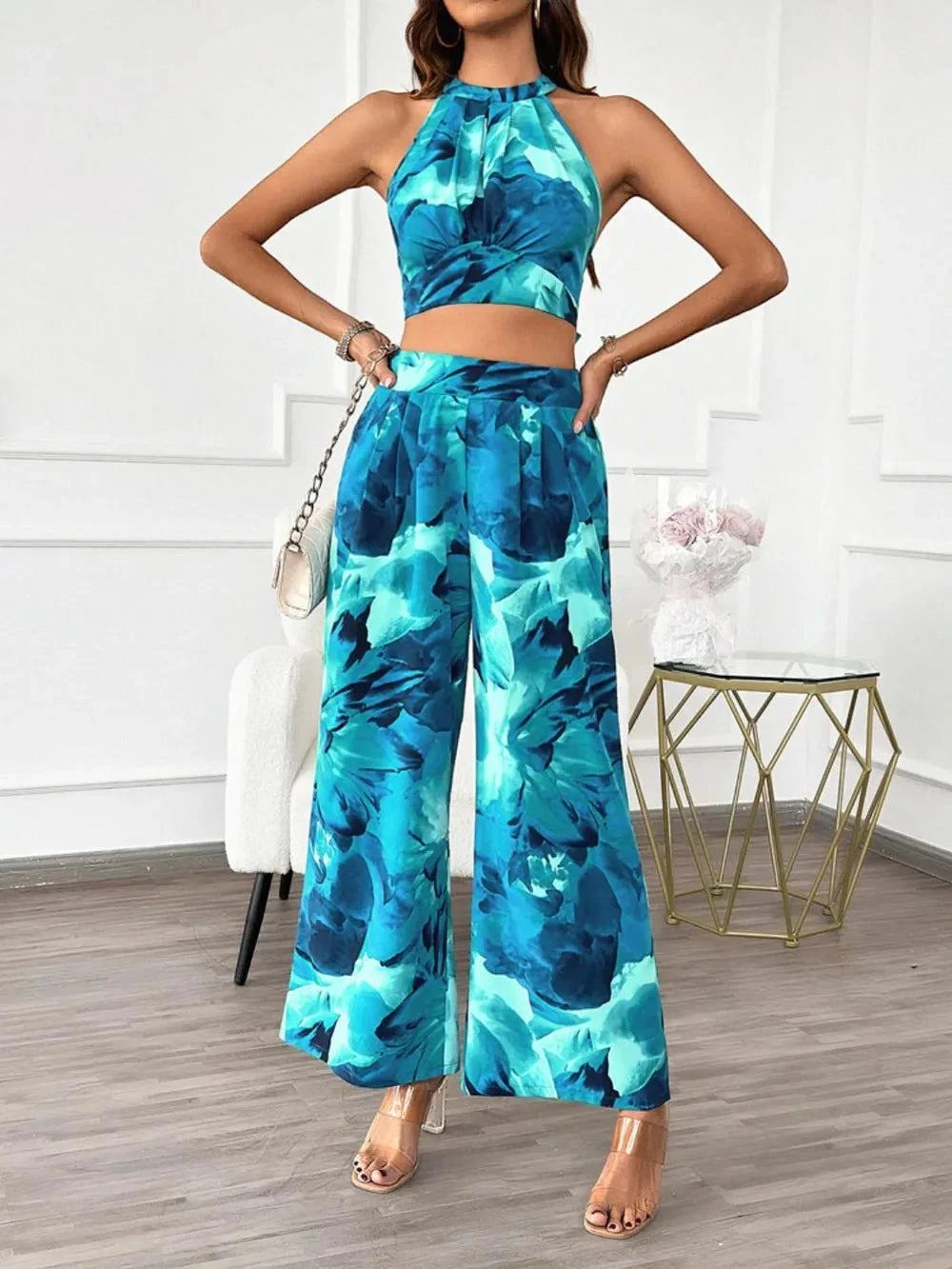 Devine Printed Top and Pants Set - Chic Halter Neck Outfit for Effortless Style - Redemption By Ashley North