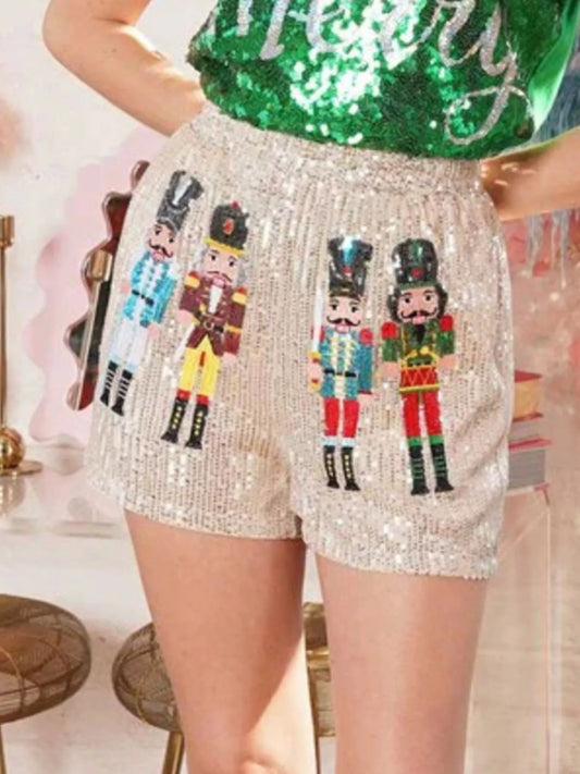 Christmas Sequined Nutcracker Shorts.