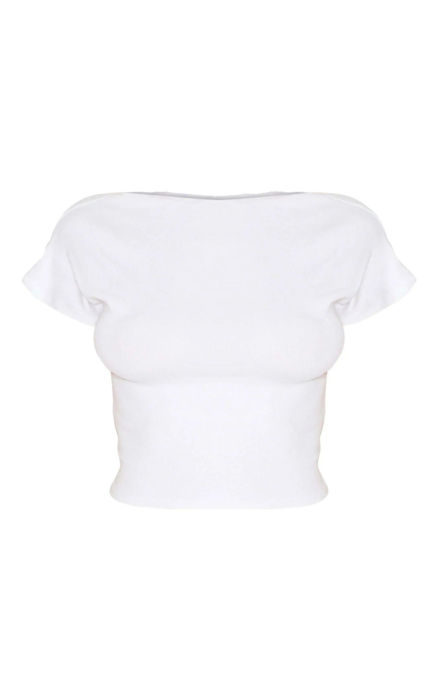 White soft rib backless fitted t-shirt with crew neckline and short sleeves