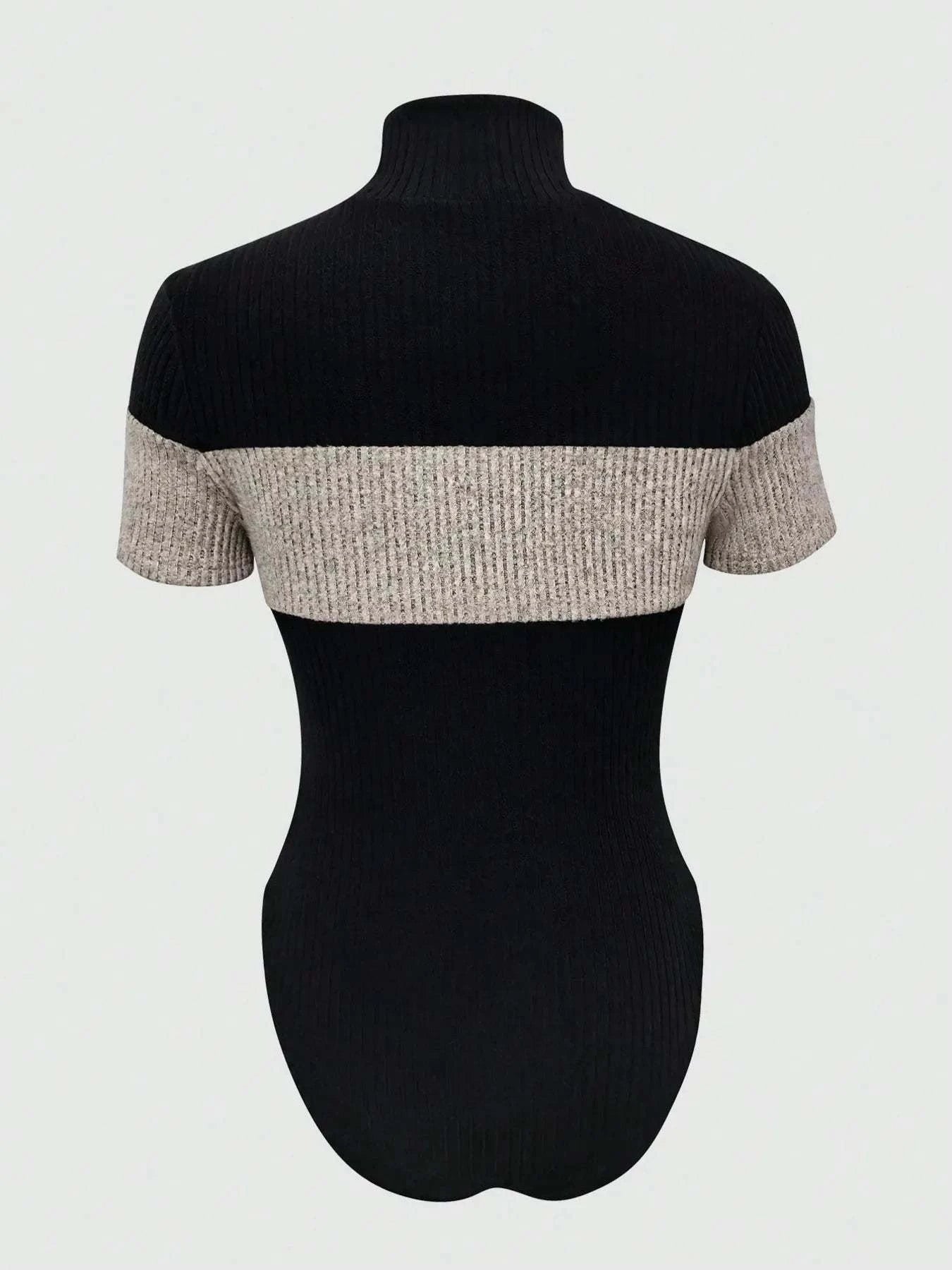 Color Block Bodysuit - Turtleneck Ribbed Style - Redemption By Ashley North