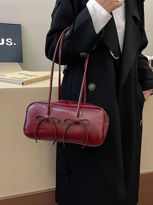 PU Leather Shoulder Bag with Bow Trim for Stylish Women - Redemption By Ashley North