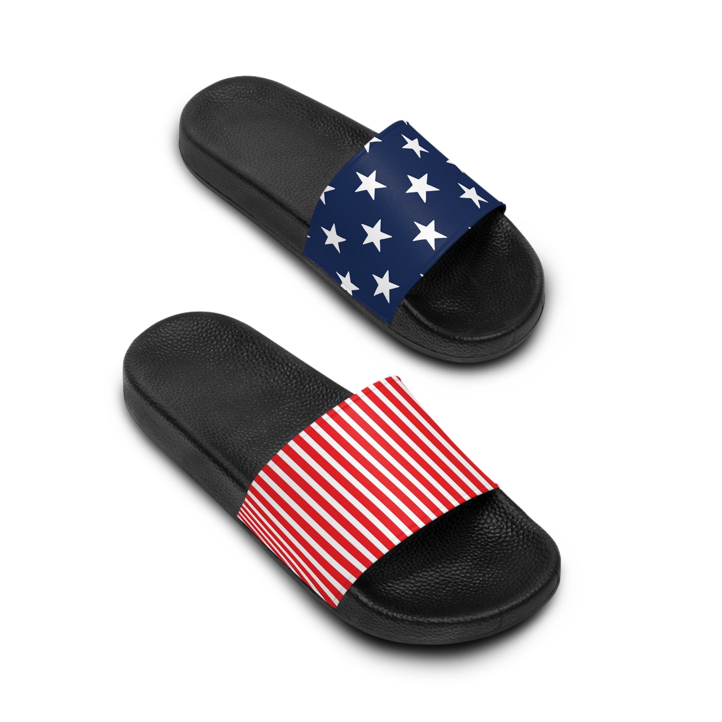 Patriotic Women's Slide Sandals with Star and Stripe Design for Summer Fun at Beach, Pool, BBQ, and Independence Day