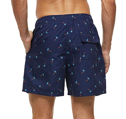 SILKWORLD Men's Swim Trunks Quick Dry Bathing Suit, Beach Shorts with Mesh Lining,Coconut Tree/Navy, Medium - Redemption By Ashley North