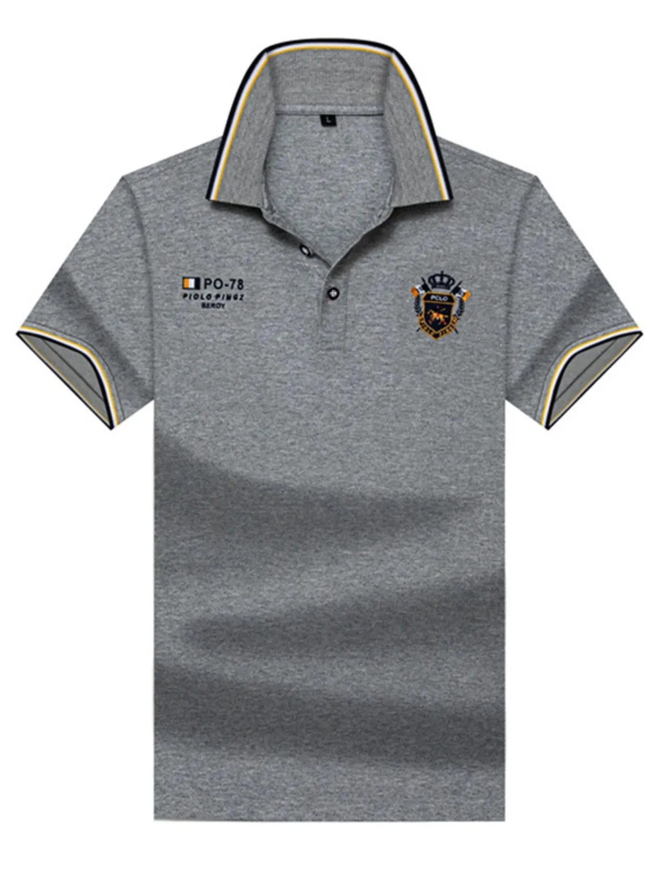 Men's Plus Size Striped Collar Embroidered Detail Polo
