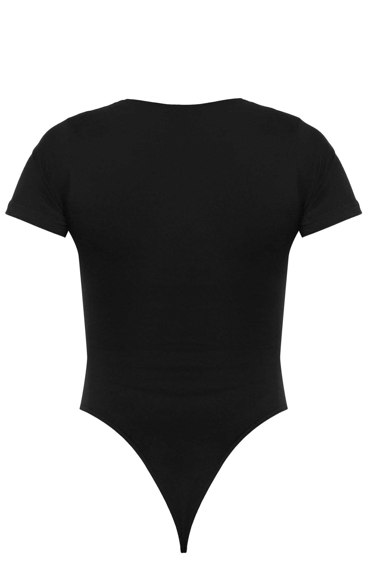 PRETTYLITTLETHING Black Logo short-sleeved black bodysuit with crew neckline in stretch jersey