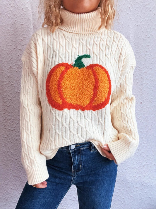 Pumpkin Turtleneck Sweater for Cozy Fall Fashion.
