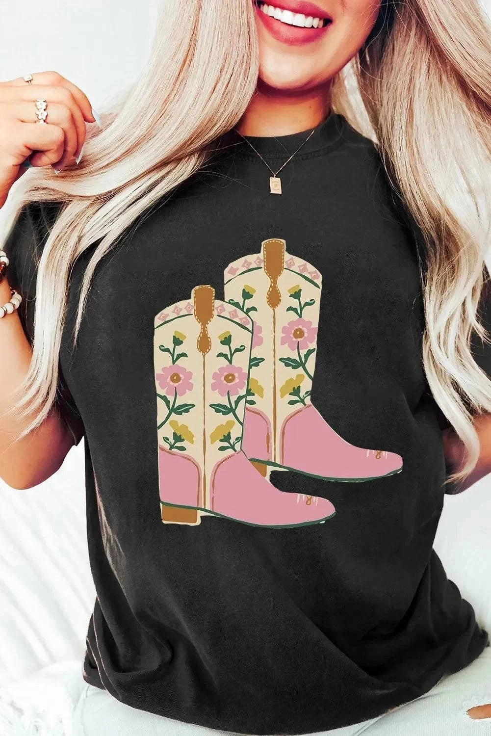 Floral Cowgirl Boots T-Shirt for Women - Graphic Tee - Redemption By Ashley North
