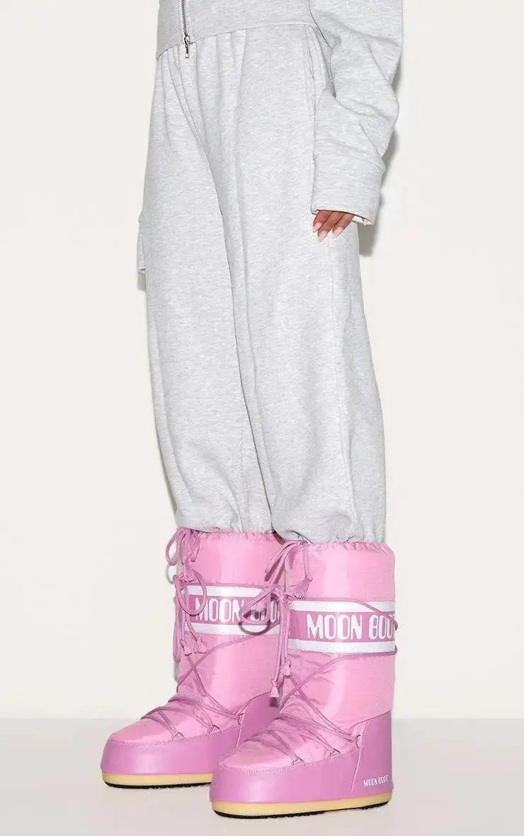 Moon Boot Pink classic ankle boots with lace-up, water-repellent shell and rubber sole for day wear