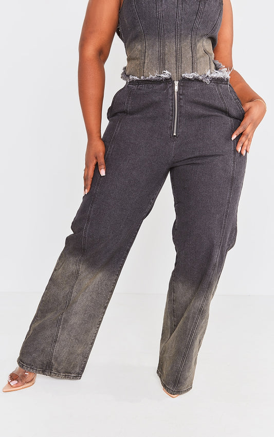 Plus Washed Black Zip Front Denim Jeans.