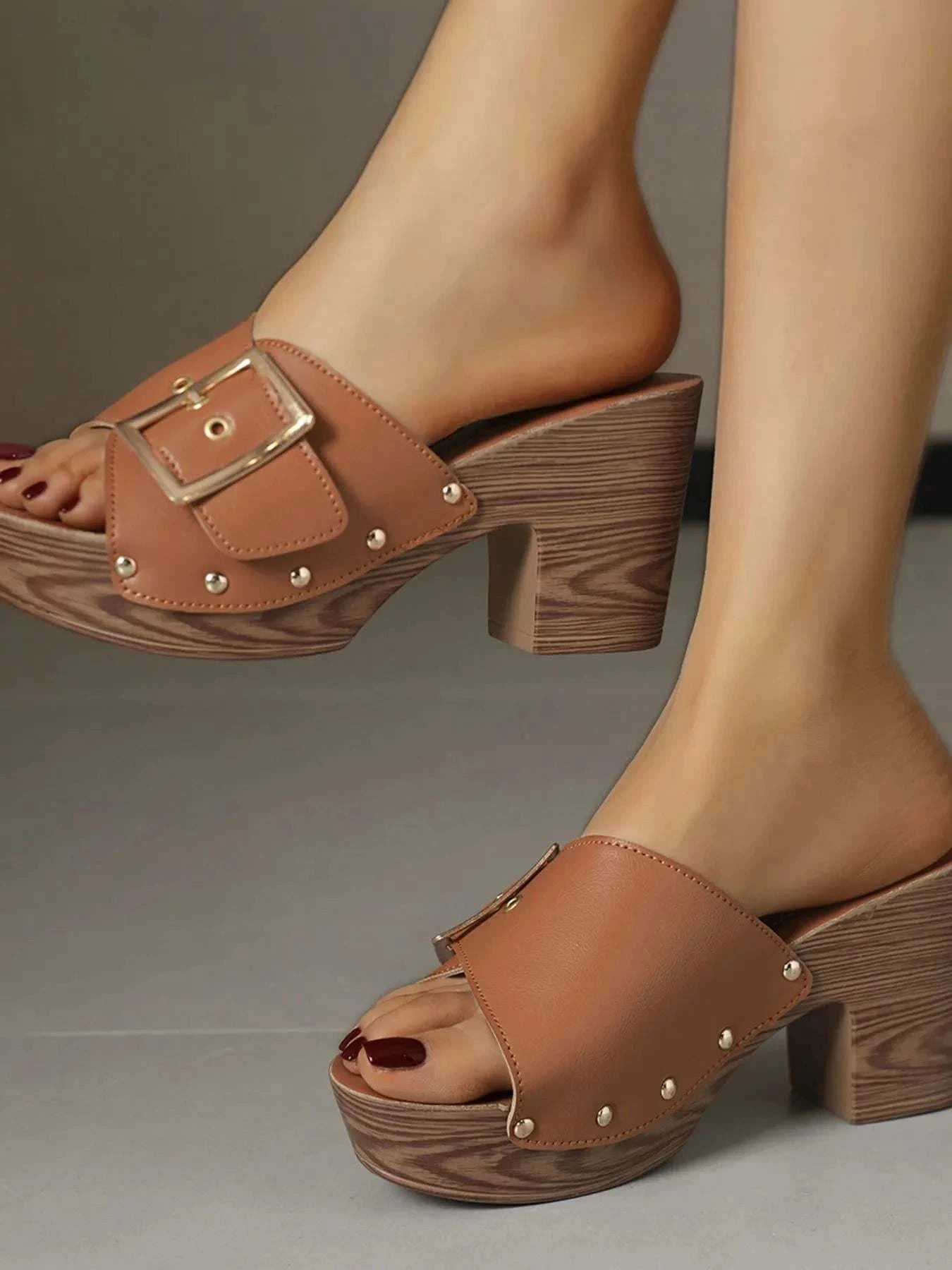 Buckle Block Heel Sandals - Stylish Platform Design - Redemption By Ashley North