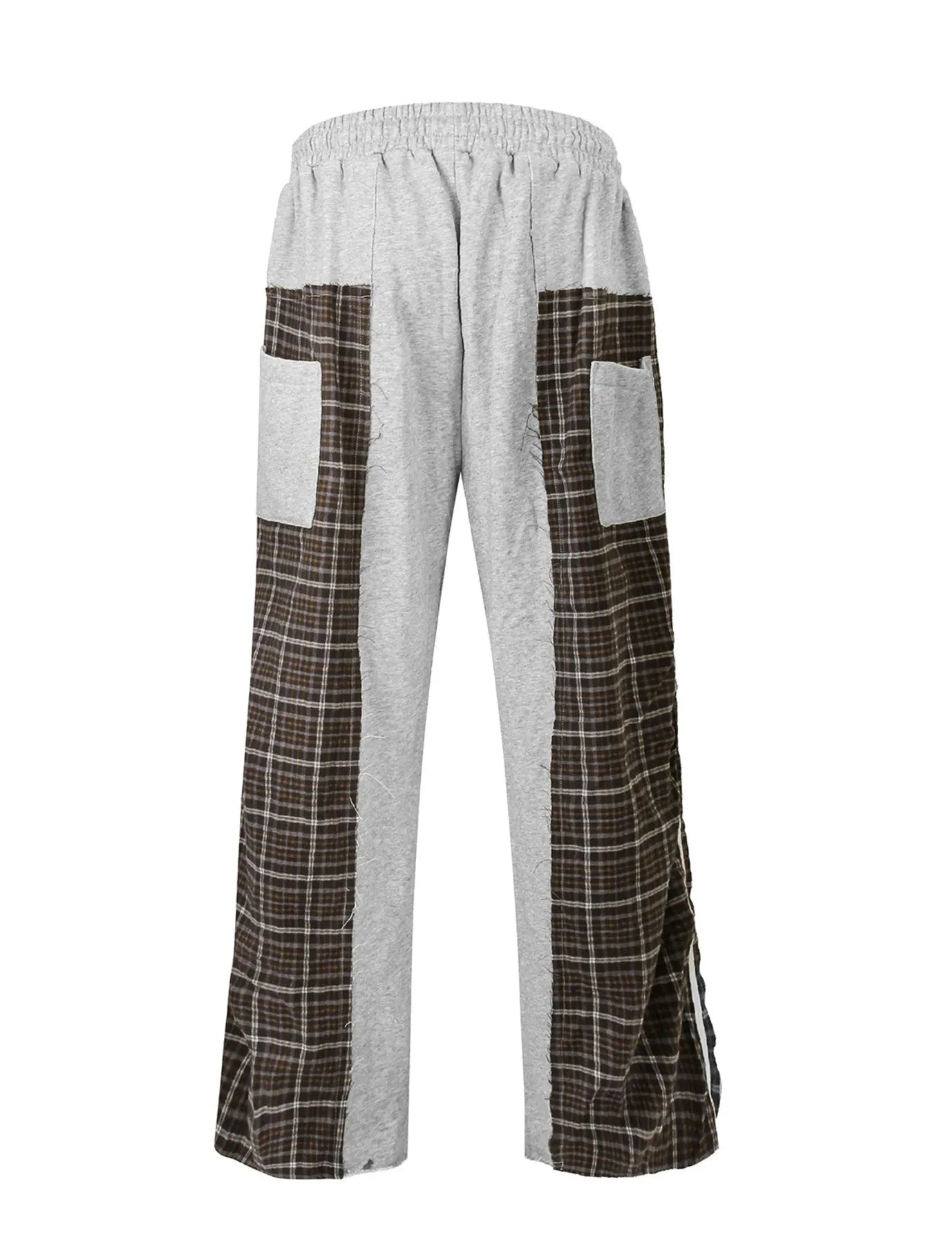 Men's Drawstring Patchwork Plaid Wide Leg Pants