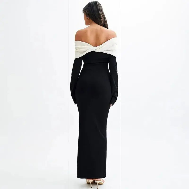 Off-shoulder Slim Fit Dress for Women - Long Sleeve High Waist Style - Redemption By Ashley North
