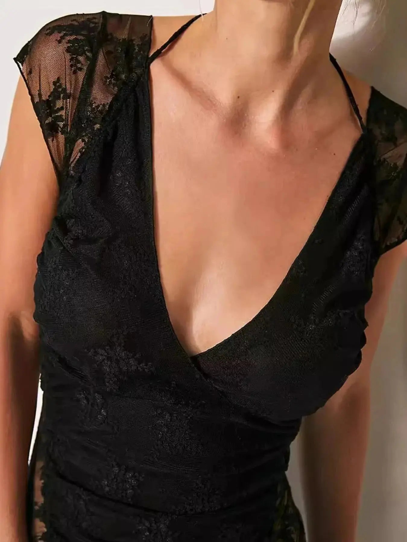 Lace Cap Sleeve T-Shirt with Ruched Design - Redemption By Ashley North