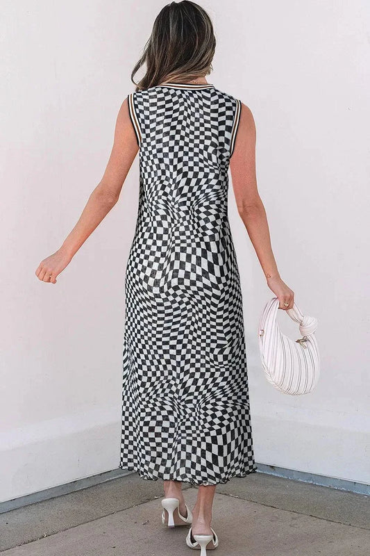 Checkered Sleeveless Midi Dress for Effortless Style and Elegance - Redemption By Ashley North