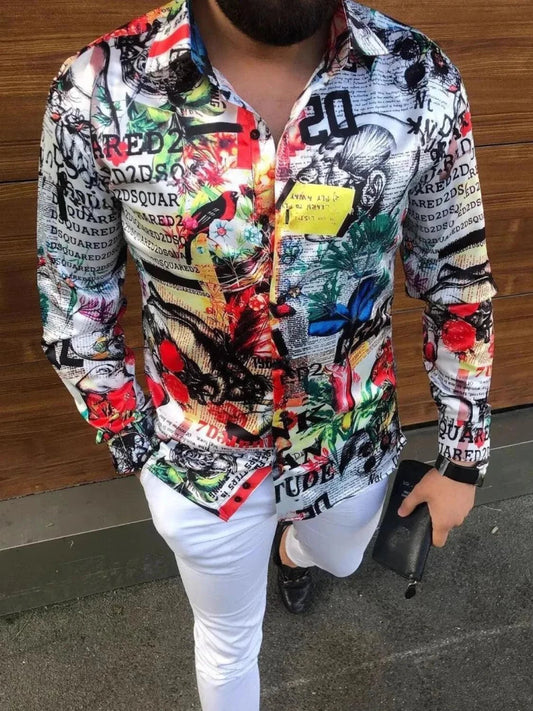 Men's Plus Size Printed Shirt - Stylish Collared Long Sleeve Design - Redemption By Ashley North