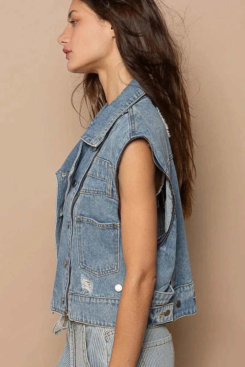 POL Cropped Denim Jacket with Zipper Detail for Versatile Styling - Redemption By Ashley North