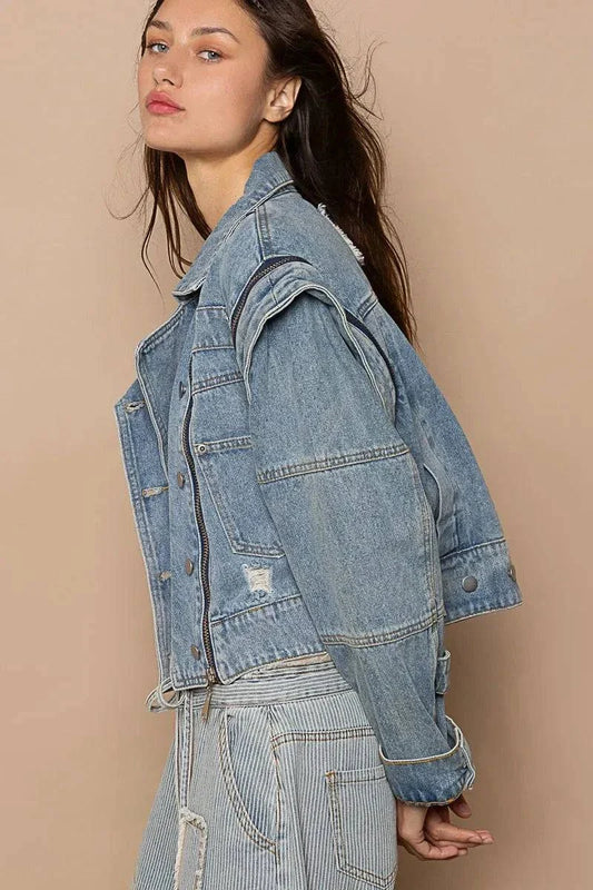 POL Cropped Denim Jacket with Zipper Detail for Versatile Styling - Redemption By Ashley North