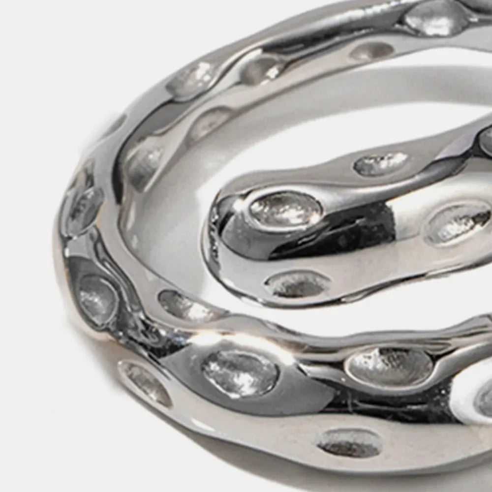 Titanium steel silver bypass ring with 18K gold plating and textured design