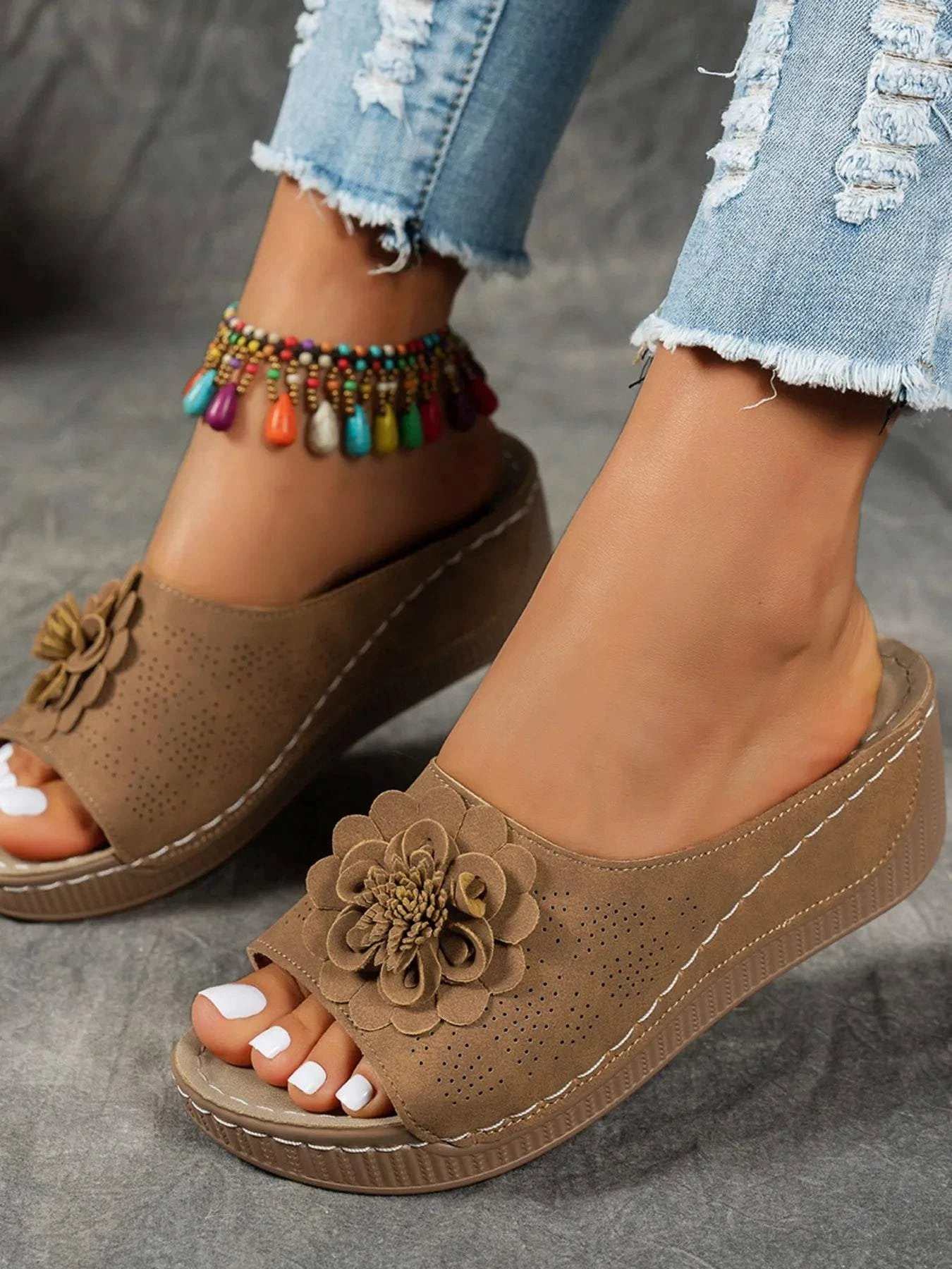 Flower Peep Toe Wedge Sandals for Stylish Comfort - Redemption By Ashley North