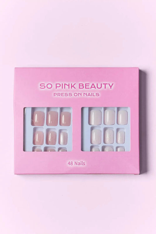 SO PINK BEAUTY press on nails 48-piece set with two designs in pink packaging