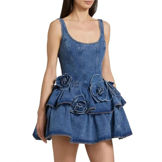 Flower Slimming A-Line Dress Double Layer Short Skirt for Women - Redemption By Ashley North