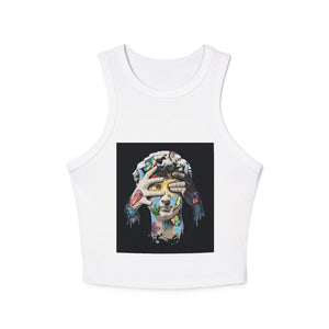 Artistic Graphic Racer Tank Top - Unique Trendy Crop Top, Summer Wear, Music Festivals, Casual Outfits, Gifts for Her, Bohemian Style - Redemption By Ashley North