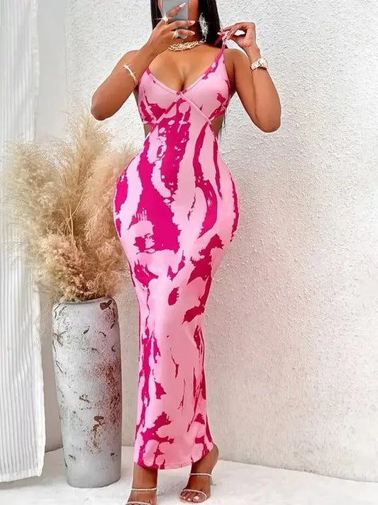 New Women's Sexy Long Dress with Printed Suspender Covering - Redemption By Ashley North