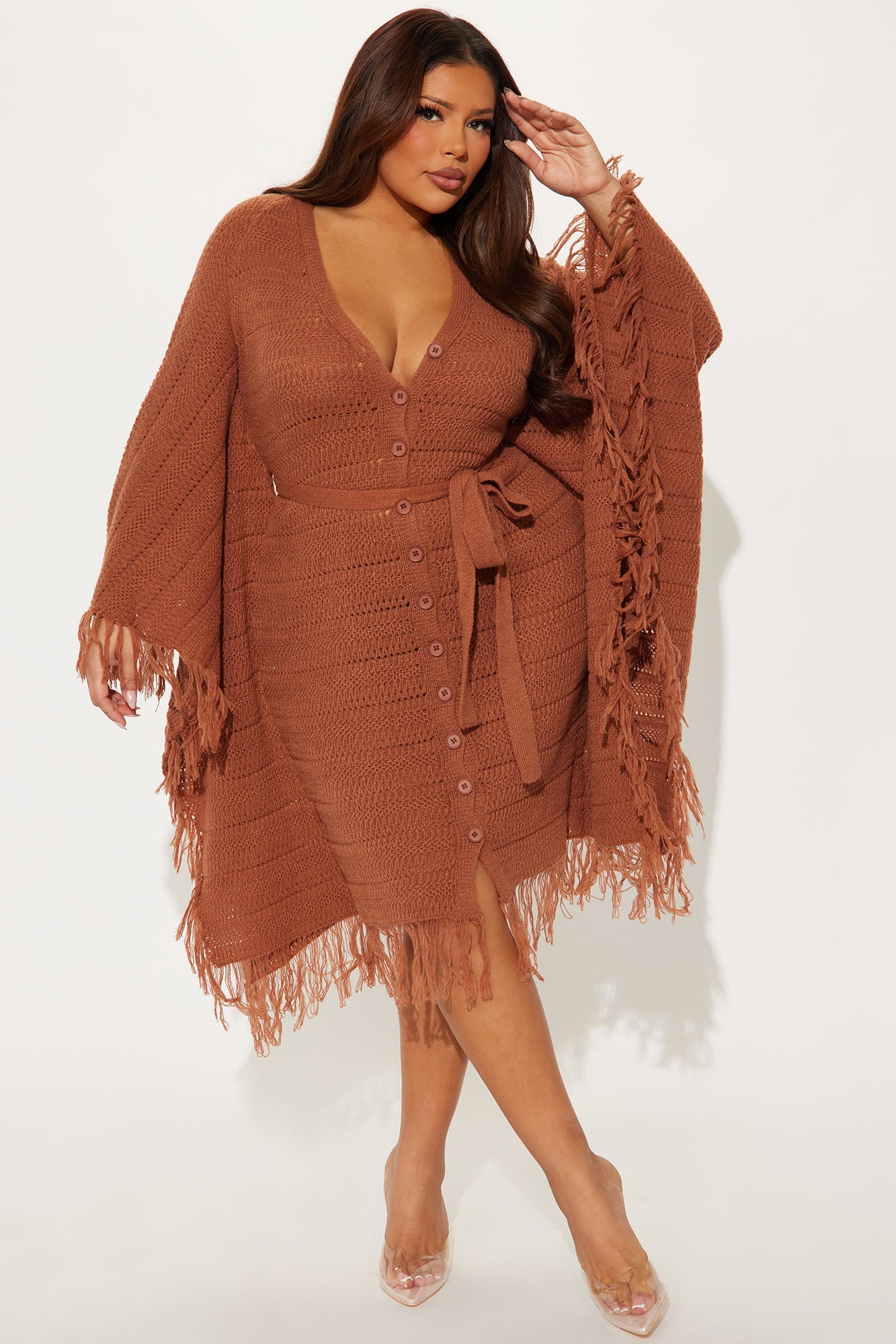 Embracing My Aura Chocolate Midi Dress for Effortless Style.