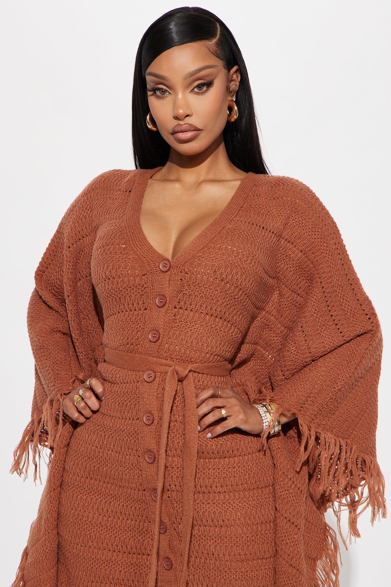 Embracing My Aura Chocolate Sweater Midi Dress.