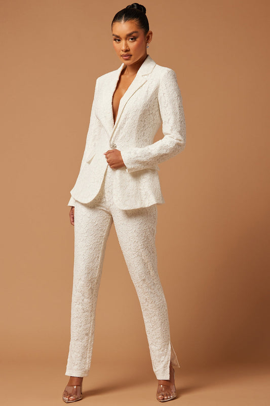 Melanie Lace Pant Suit Set - White.