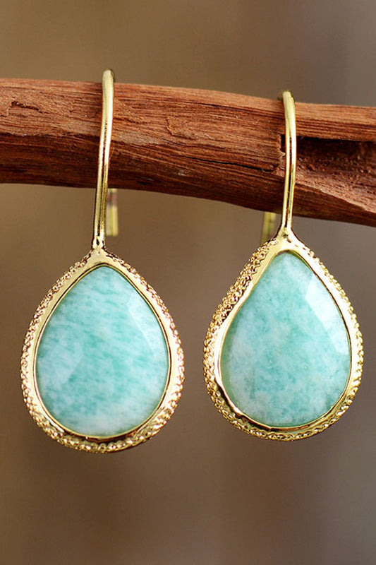 Handmade natural stone teardrop earrings with 14K gold-plated copper setting
