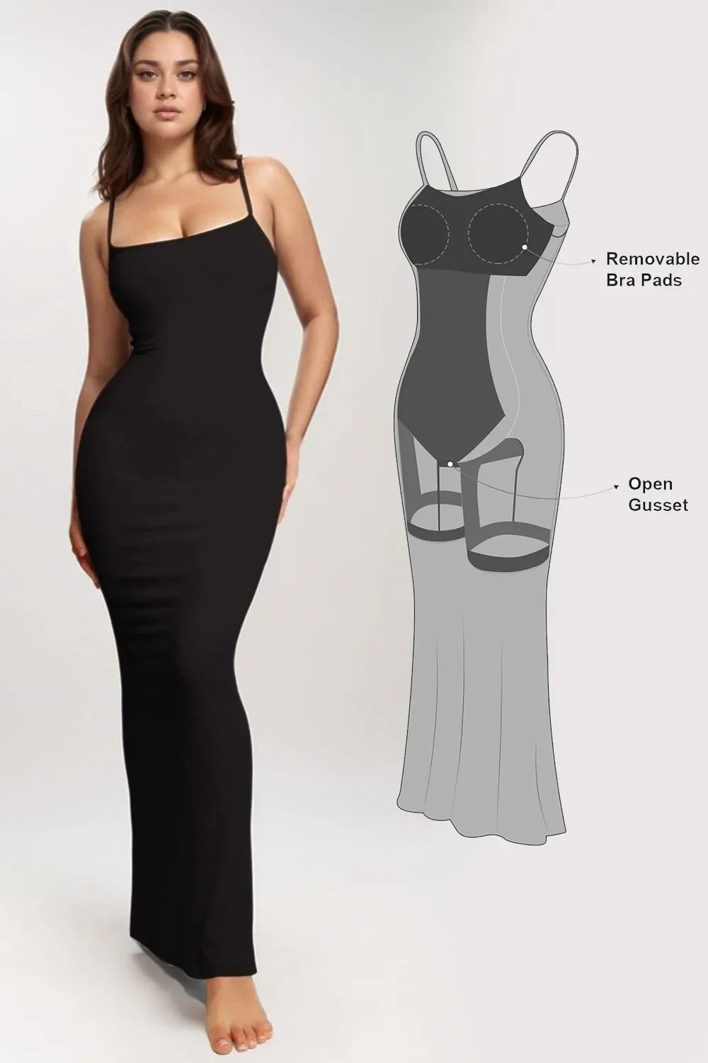 Basic Shapewear Maxi Dress with Built-In Support and Sleeveless Design.