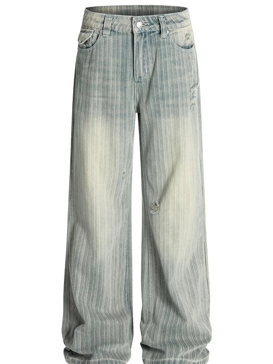 Men's Washed Pinstripe Wide Leg Jeans