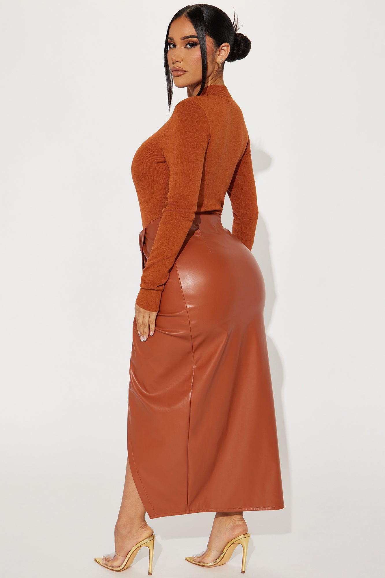 Willow Faux Leather Maxi Dress - Camel.