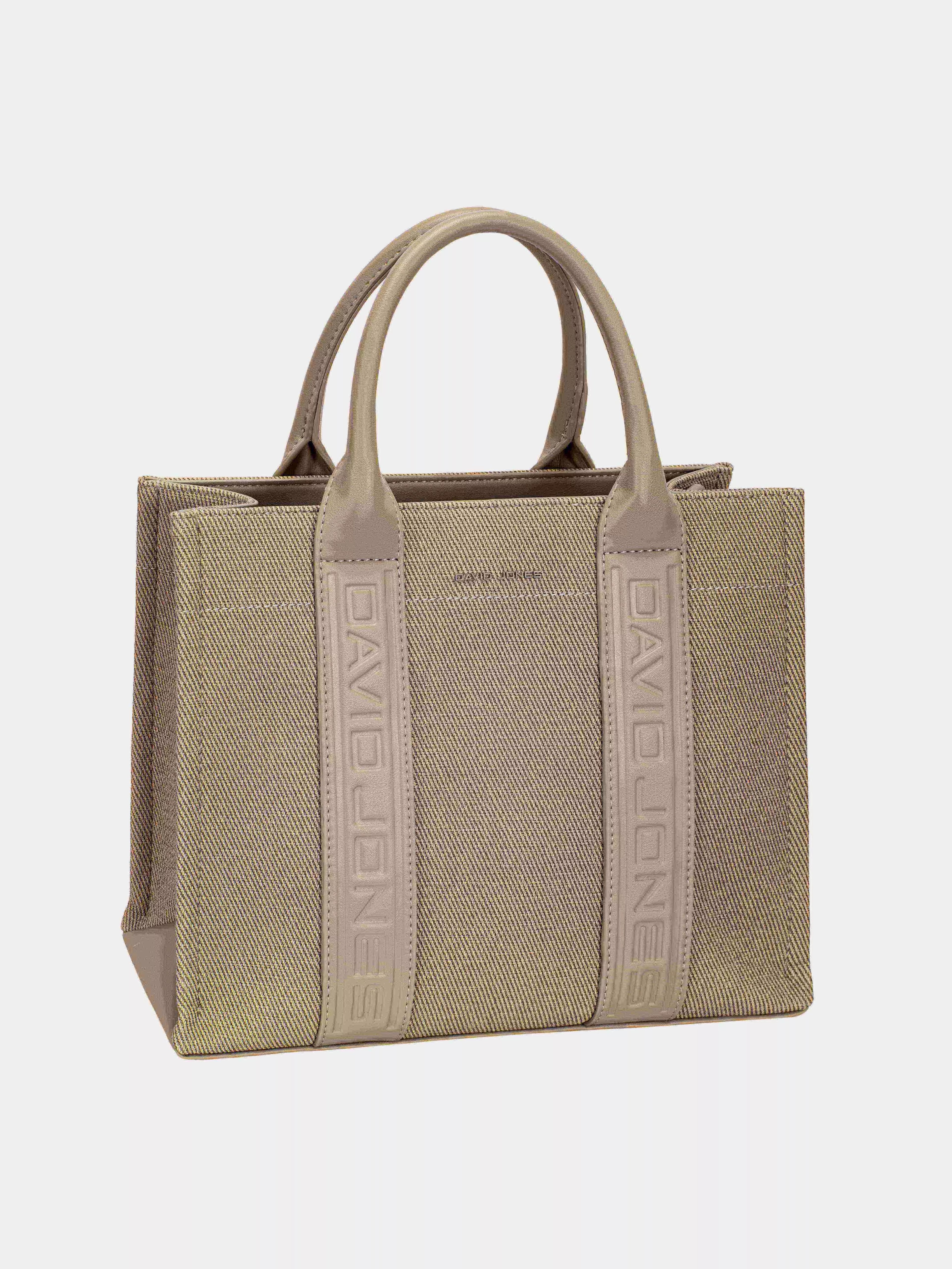 David Jones Canvas Tote Handbag with Contrast Leather Handles.