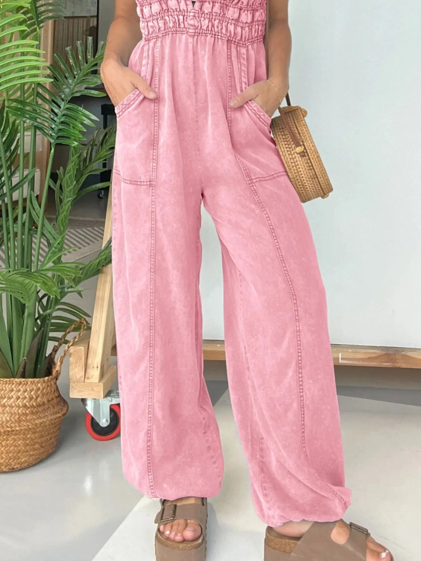 Full Size Plus Size Wide Leg Jumpsuit with Spaghetti Straps.