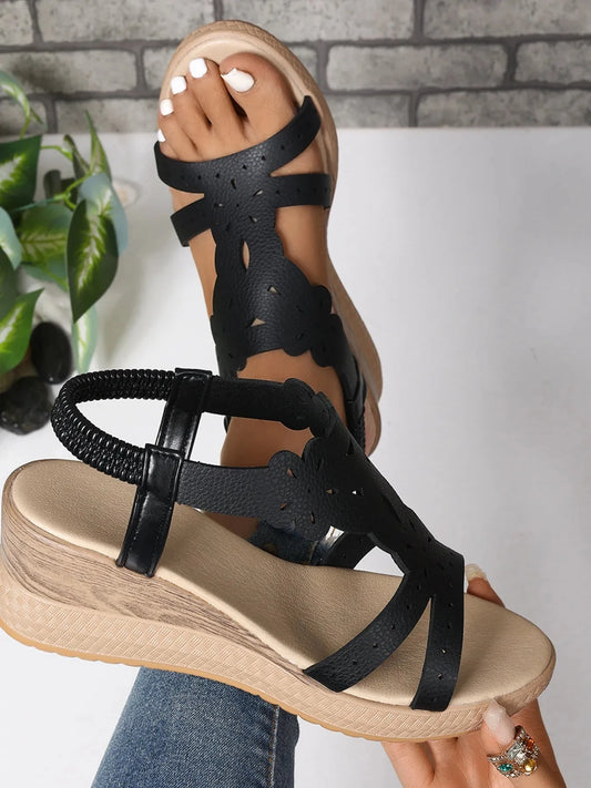 Cutout Wedge Platform Sandals