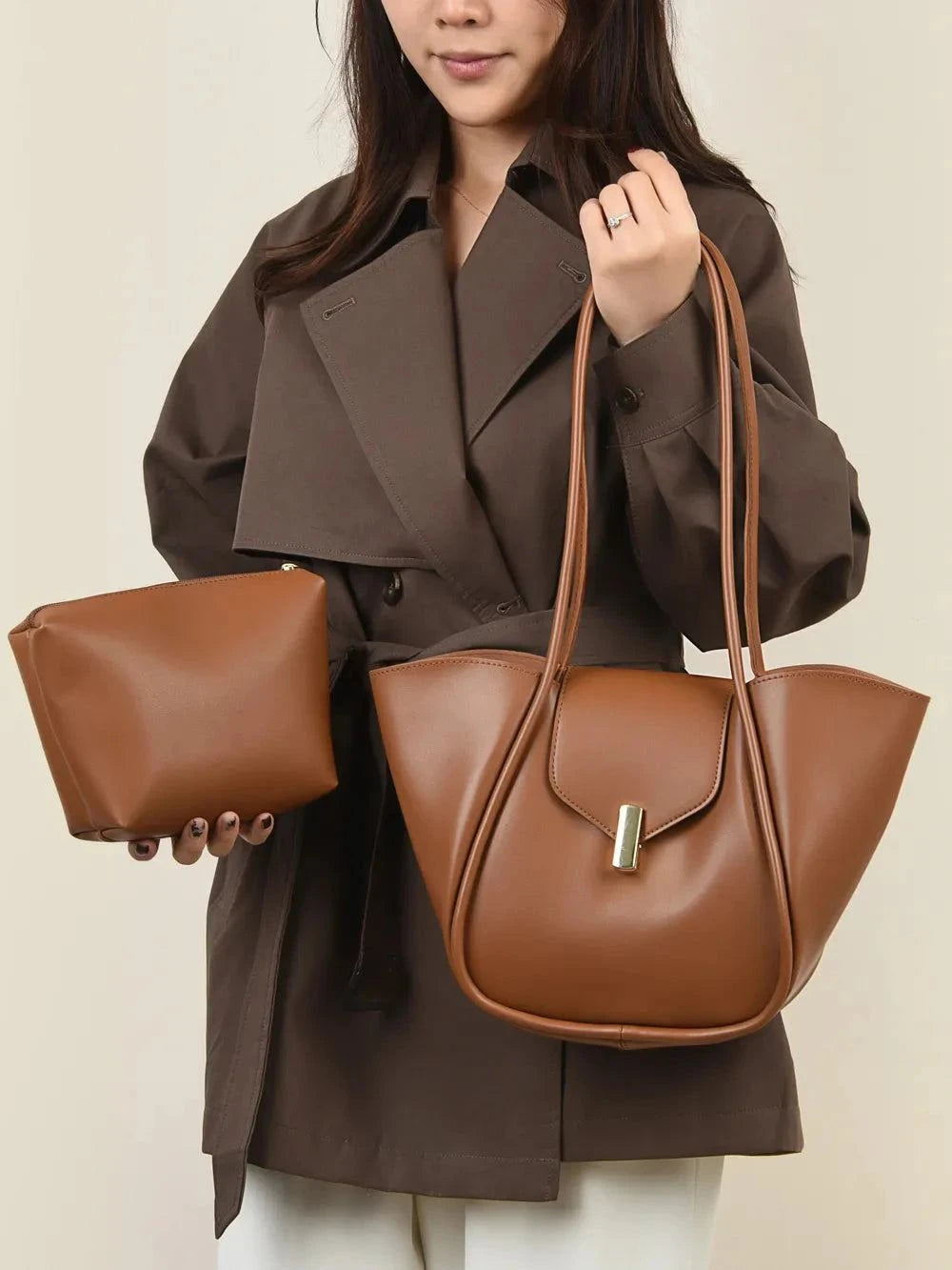 PU Leather Shoulder Bag with Pouch - Stylish and Versatile Accessory.