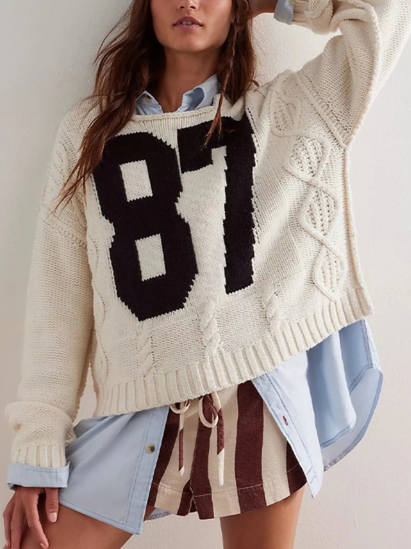Number 81 Oversized Cable Knit Sweater.