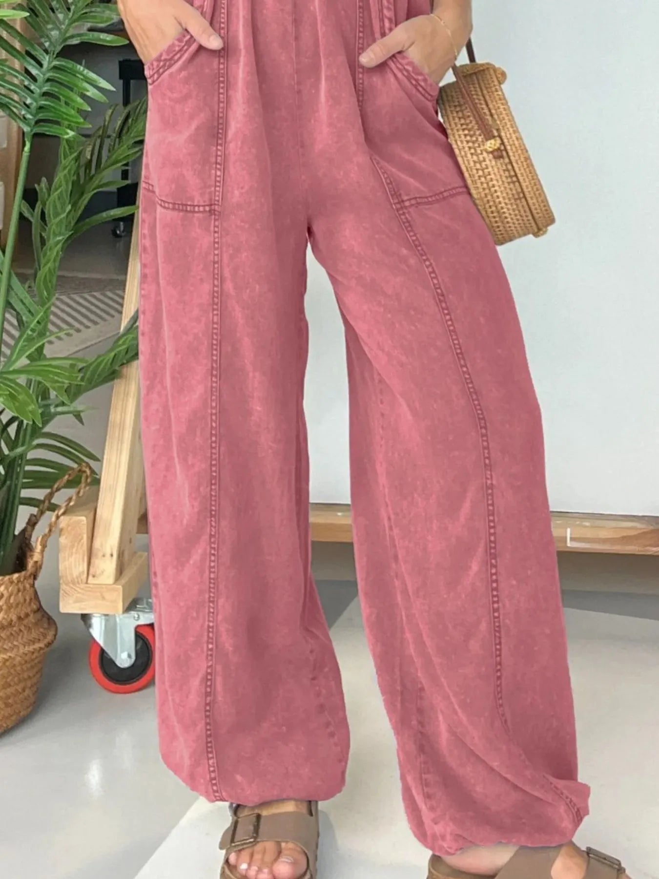 Full Size Plus Size Wide Leg Jumpsuit with Spaghetti Straps.