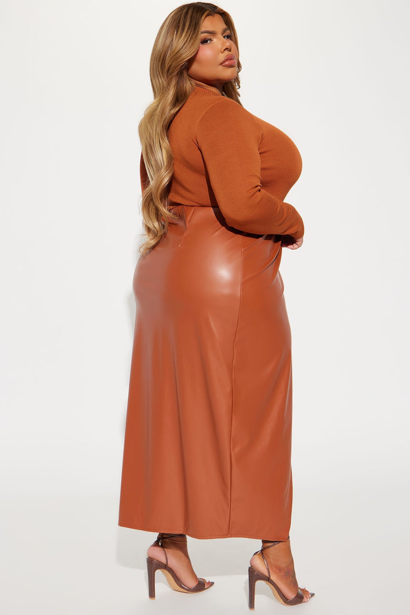 Willow Faux Leather Maxi Dress - Camel.