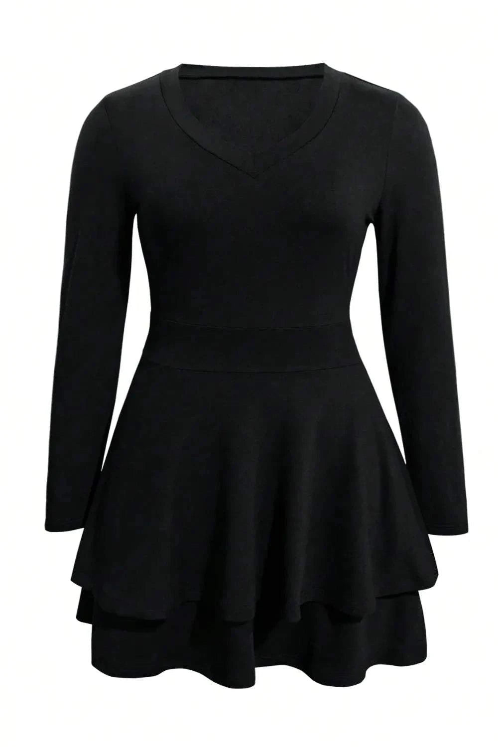 Plus Size V-Neck Mini Dress with Layered Long Sleeves.