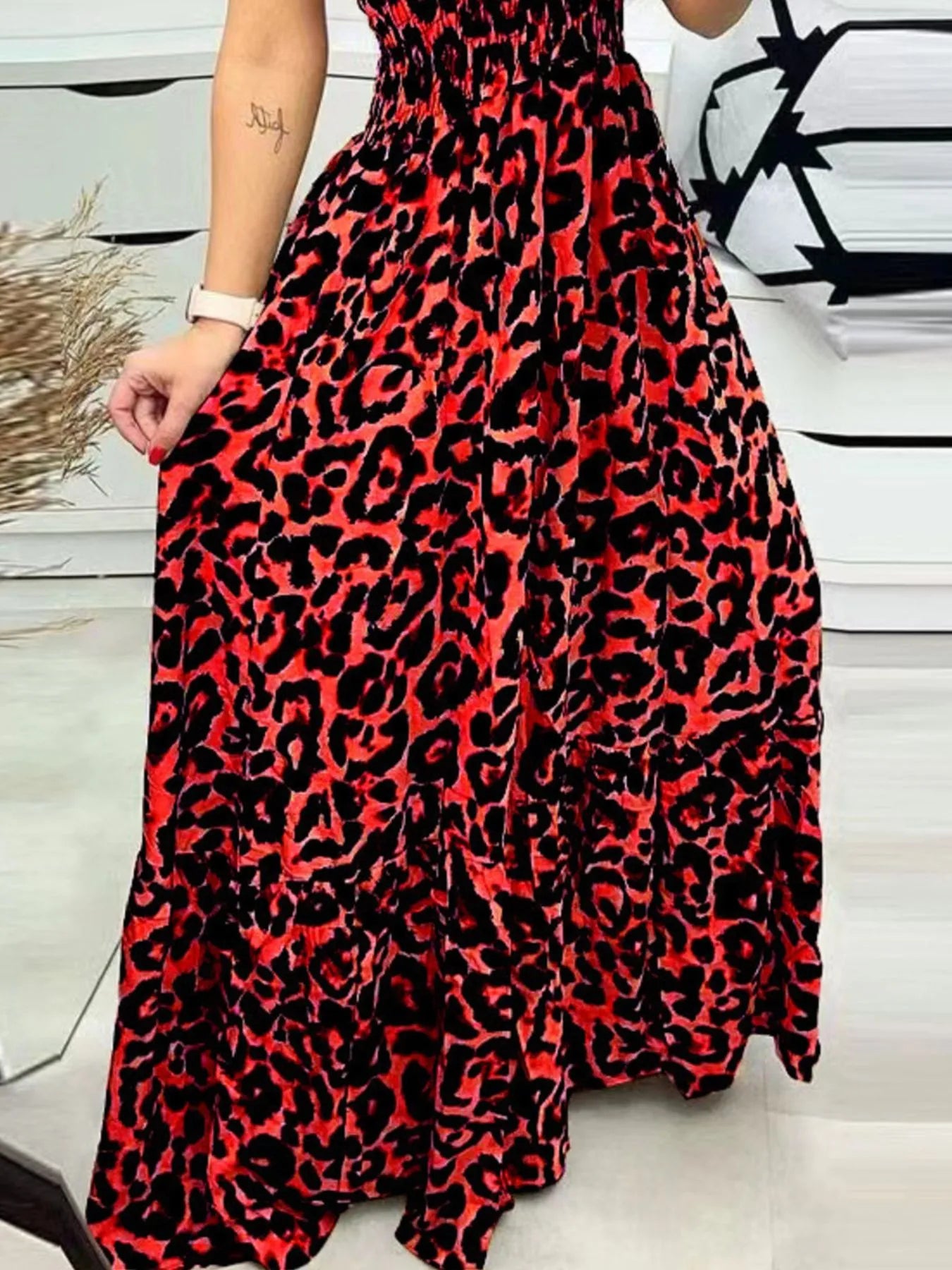 Full Size Leopard Print Dress - Spaghetti Strap Maxi Dress for Plus Size Fashion.