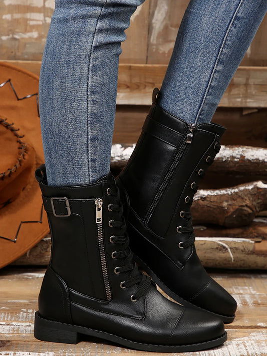 Lace Up Round Toe Boots.