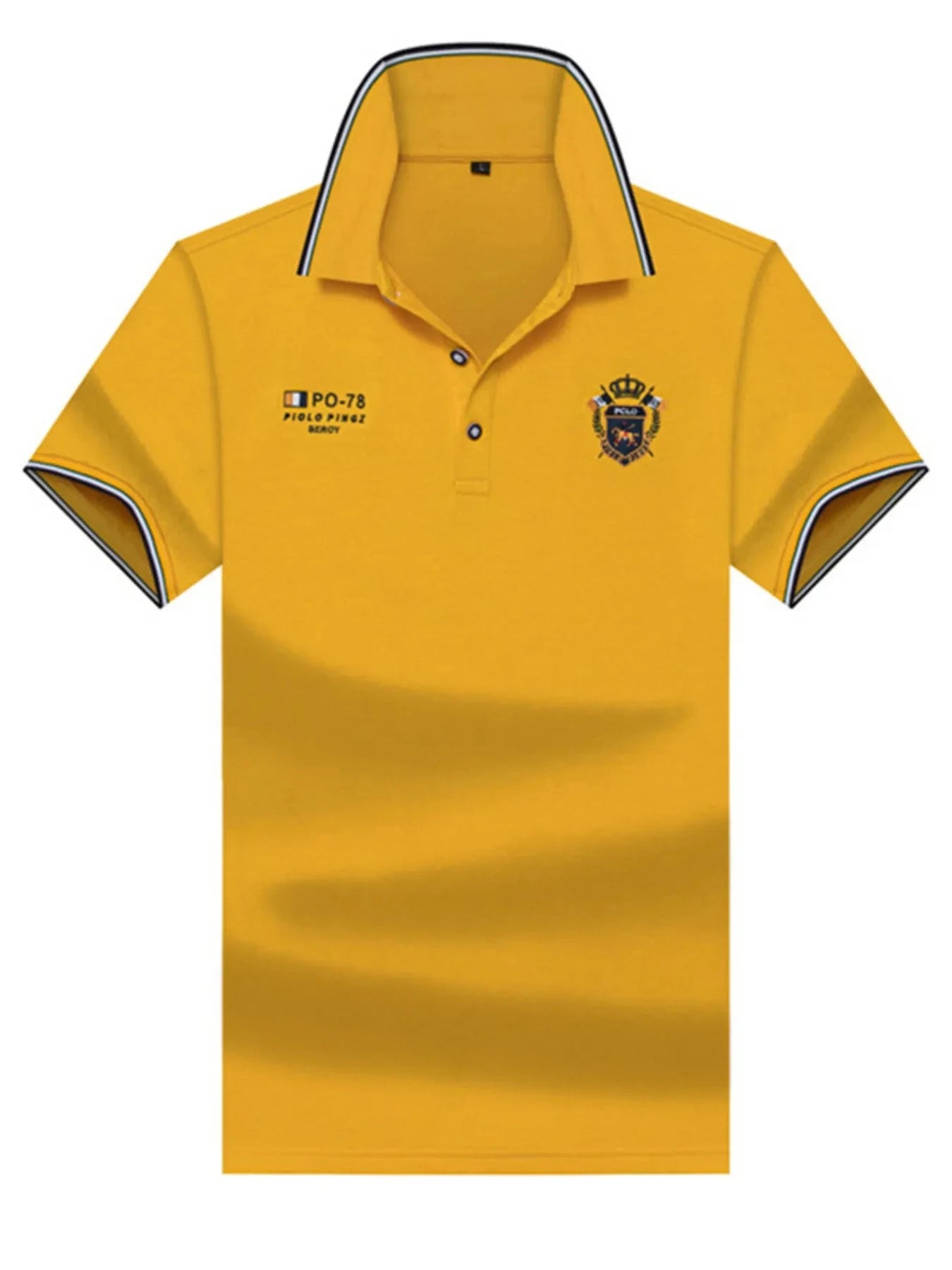 Men's Plus Size Striped Collar  Embroidered Detail Polo