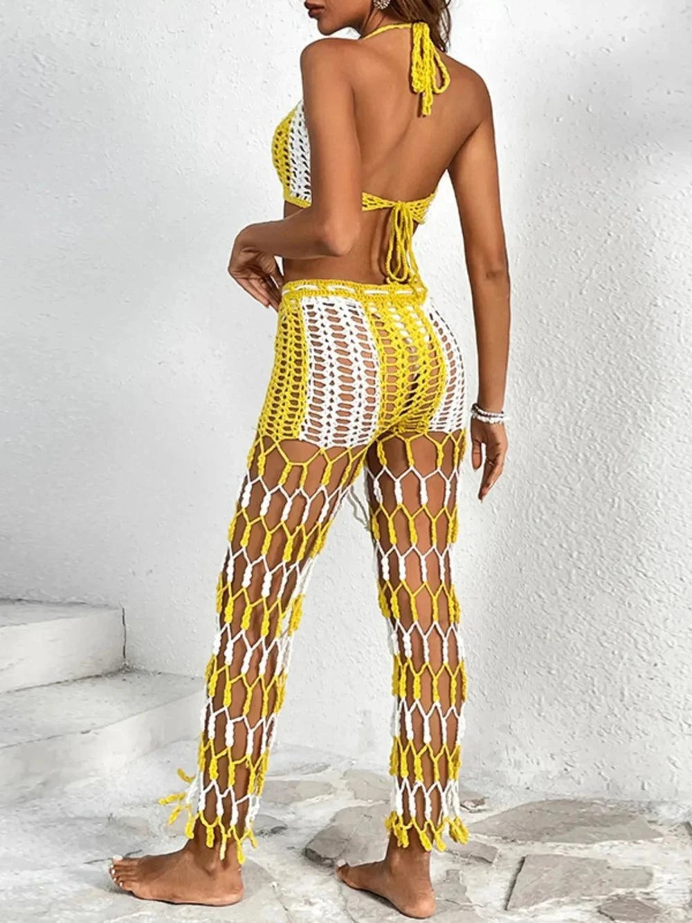 Cutout Halter Neck Swim Set - Two-Piece Top and Pants Swimwear.