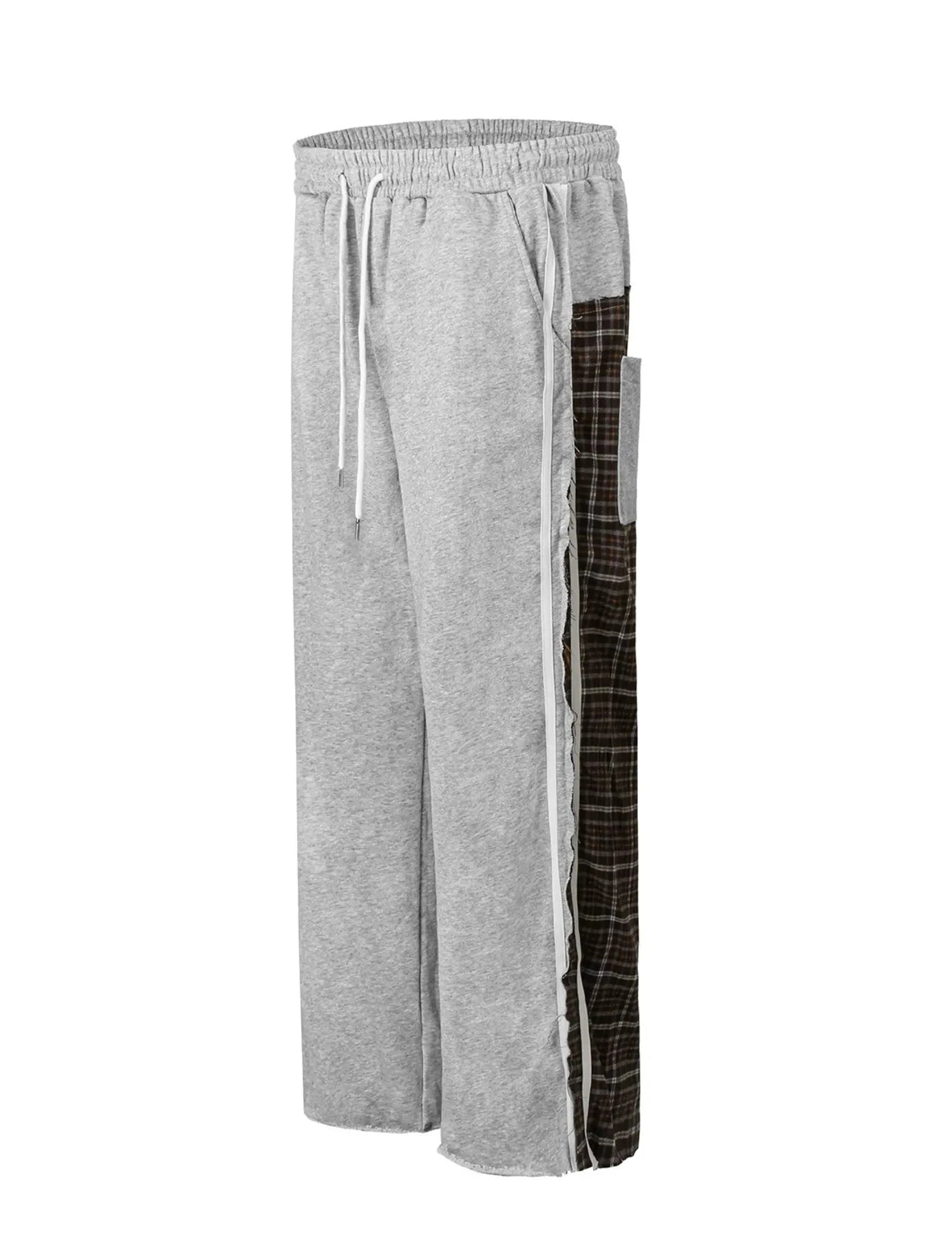 Men's Drawstring Patchwork Plaid Wide Leg Pants