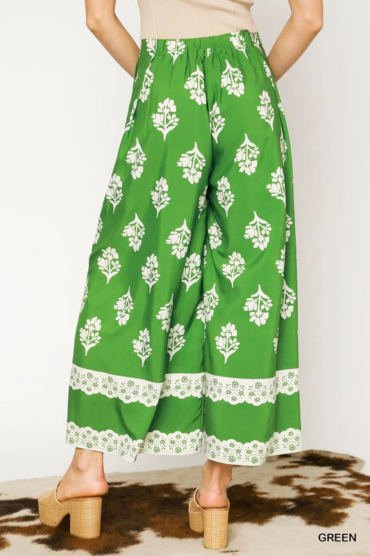 Umgee Floral Pleated Wide-Leg Pants.