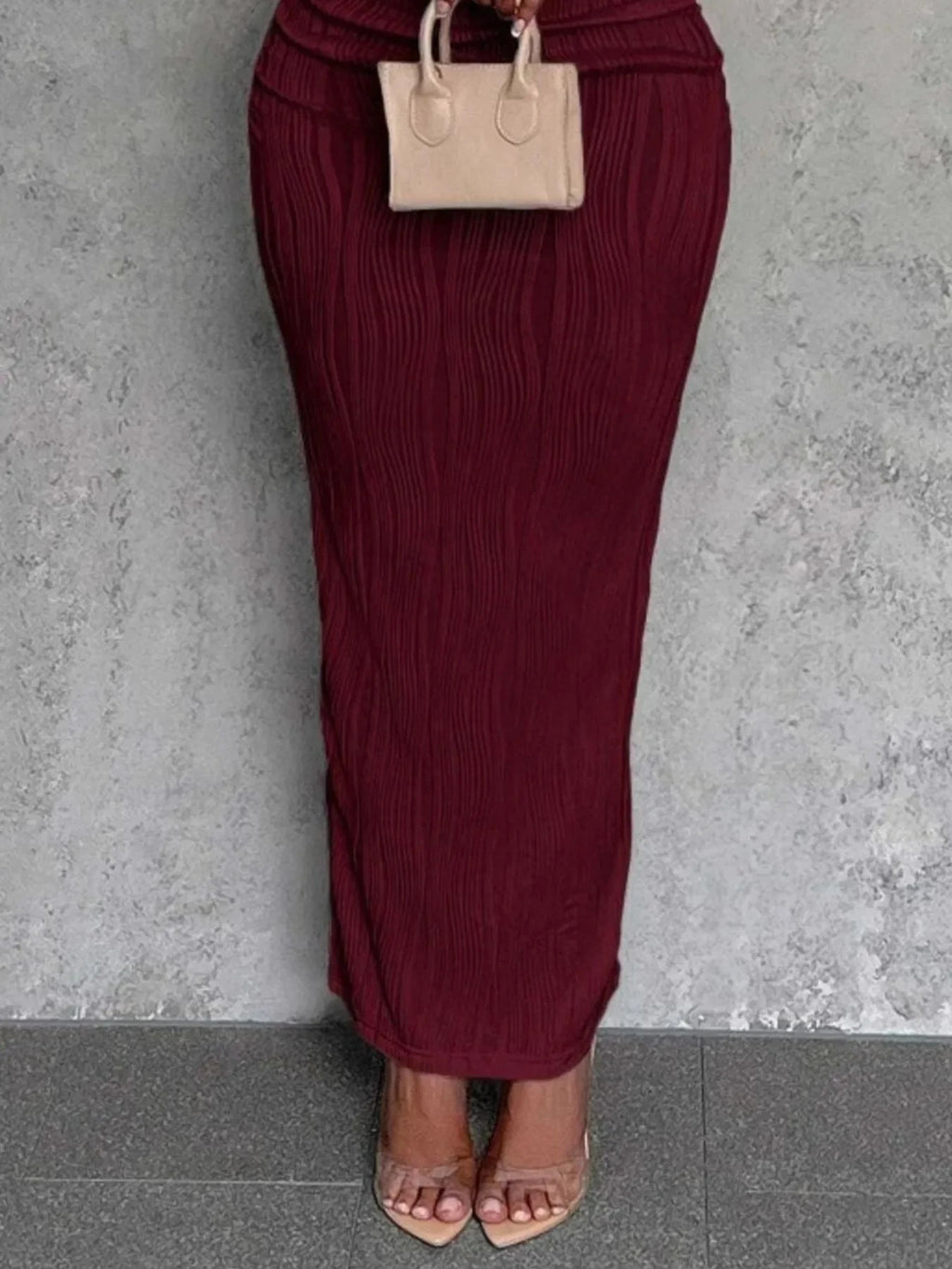Textured Bodycon Maxi Dress with Single Shoulder Design.