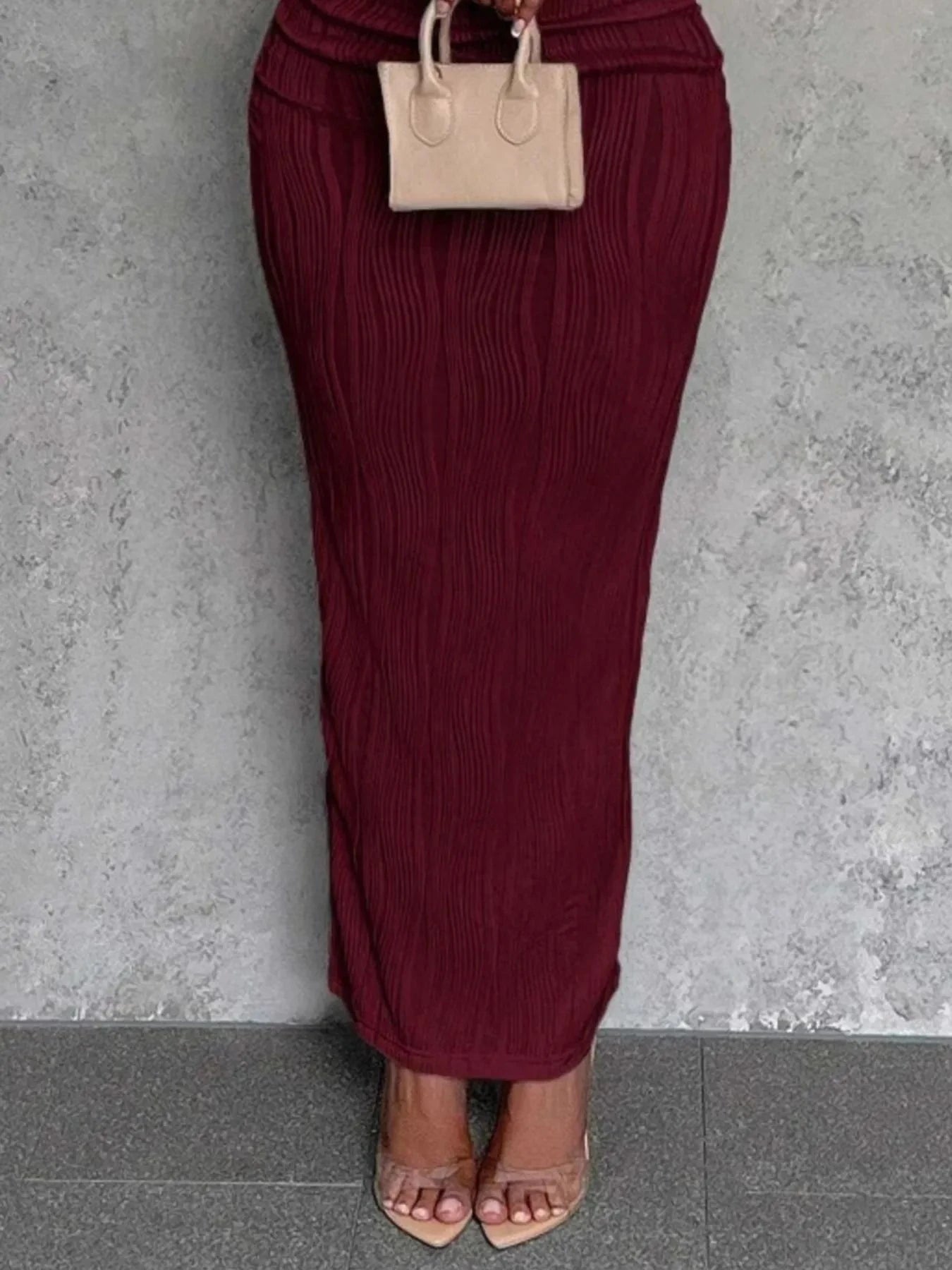 Textured Bodycon Maxi Dress with Single Shoulder Design.